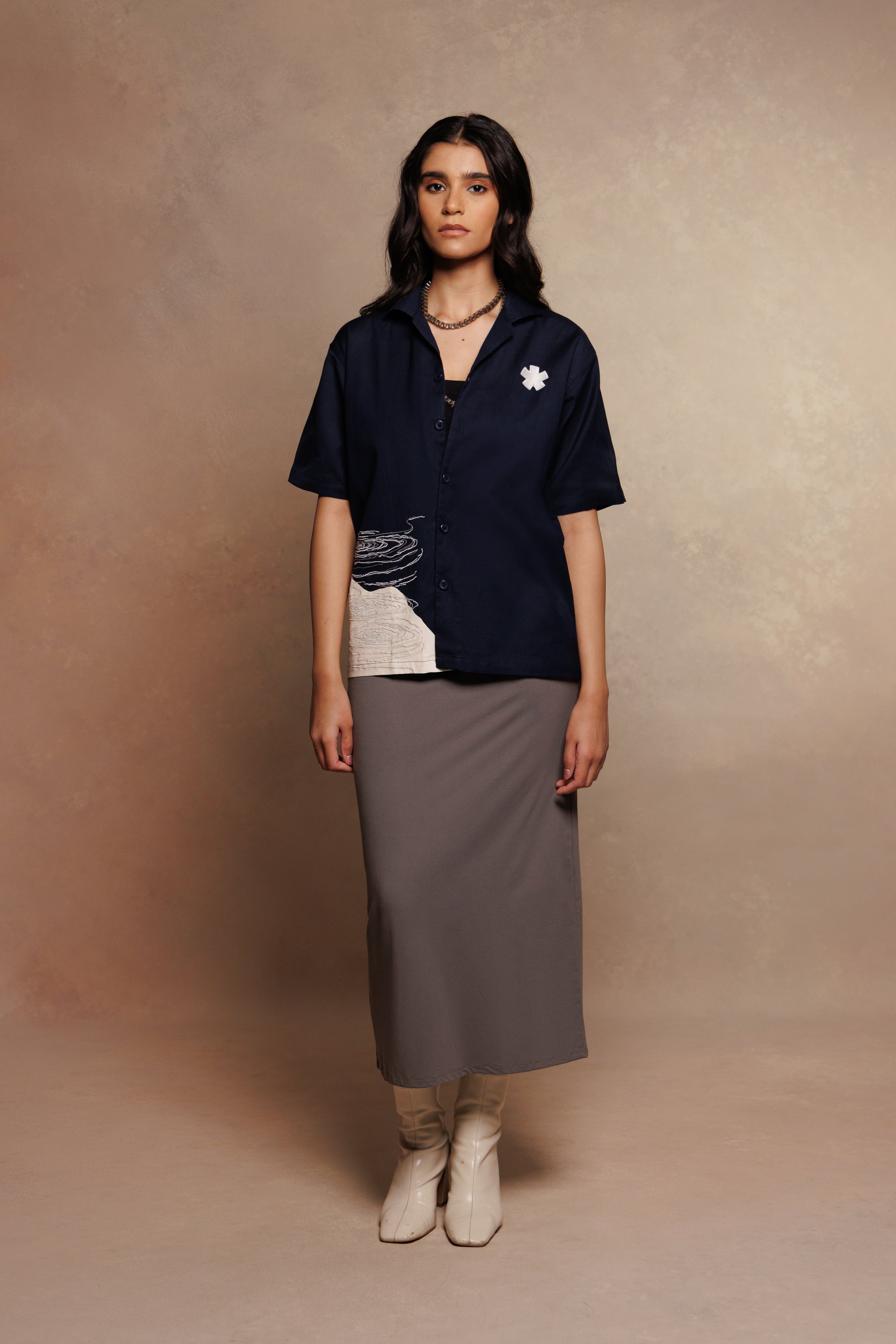 BLUE PRINT LINEN UNISEX SHIRT