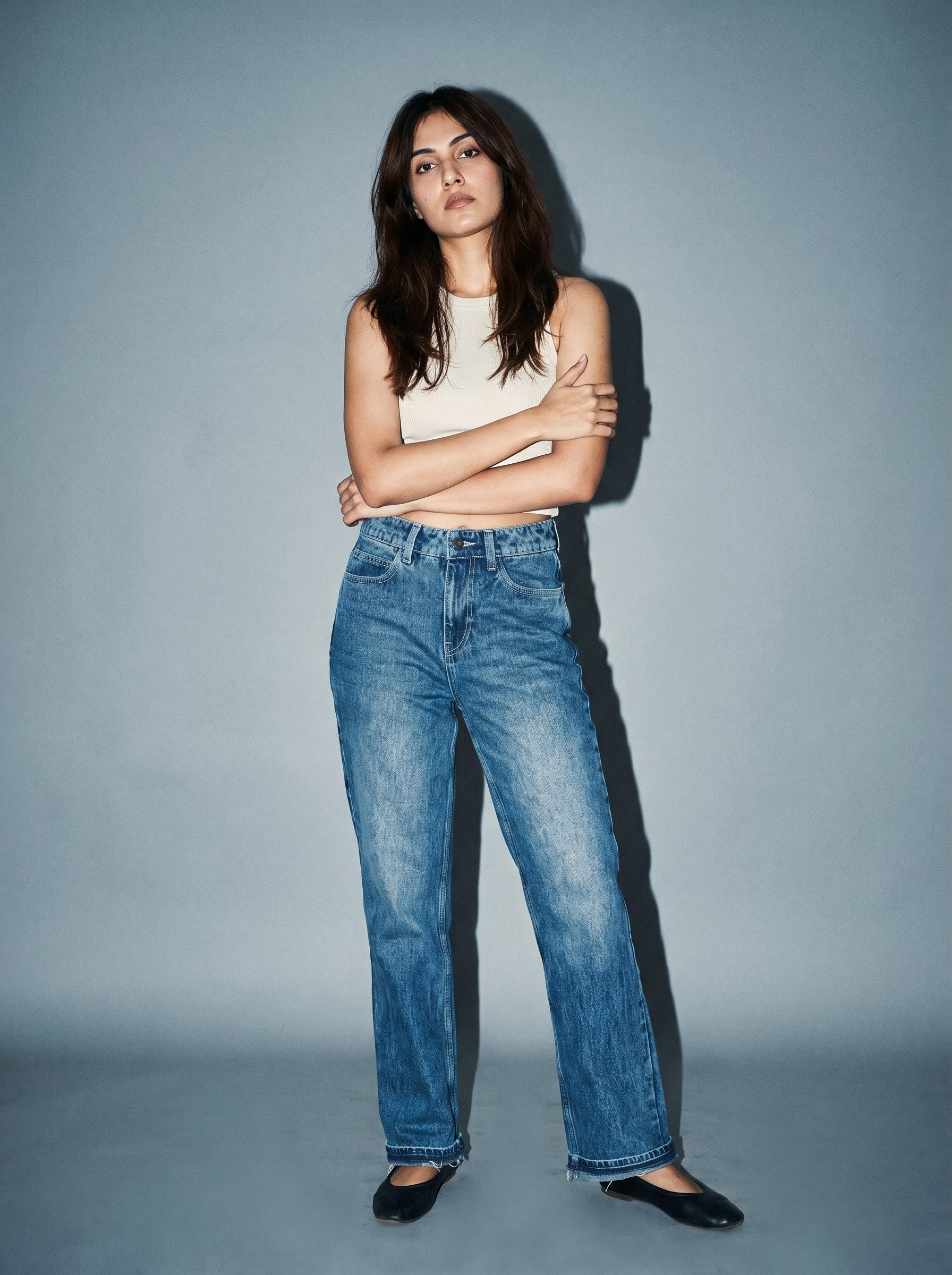 Woman wearing Noir Archive Blue jeans 