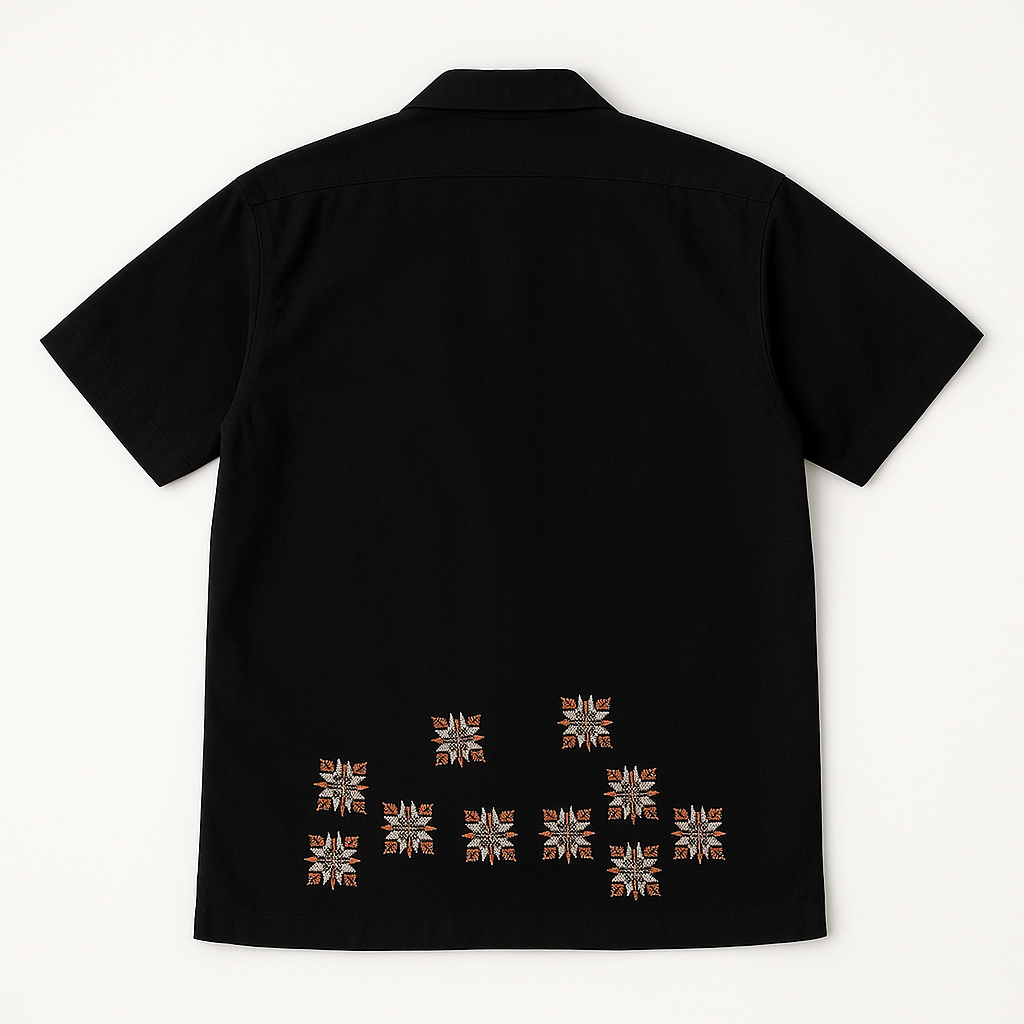 STITCHED IN BLACK LINEN UNISEX SHIRT